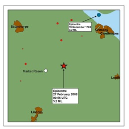 Location of the Market Rasen Earthquake