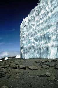 The vertical retreating edge of Kilimanjaro's ice cap