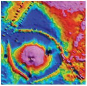 The mighty Sirente dew pond. Forward magnetic modelling of Sirente crater. Superimposed on the measured field in this figure is the anomaly (as it would appear) if a 40m deep chunk of nickel iron lay buried beneath it. Unfortunately it doesn't